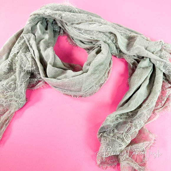 Florence Italy Lace Edge Cotton Rectangle Scarf Gray - Picture 4 of 7